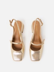 Oliver Bonas Gold Mary Jane Metallic Leather Heeled Slingbacks - Image 7 of 7