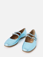 Oliver Bonas Blue Mary Jane Double Buckle Leather Shoes - Image 1 of 6