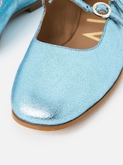 Oliver Bonas Blue Mary Jane Double Buckle Leather Shoes - Image 3 of 6