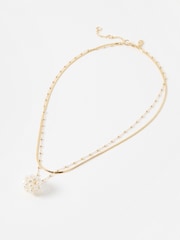 Oliver Bonas Gold Tone Brizo Layered Snake and Faux Pearl Cluster Pendant Necklace - Image 1 of 4