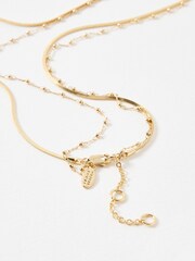 Oliver Bonas Gold Tone Brizo Layered Snake and Faux Pearl Cluster Pendant Necklace - Image 3 of 4