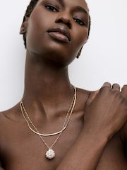 Oliver Bonas Gold Tone Brizo Layered Snake and Faux Pearl Cluster Pendant Necklace - Image 4 of 4