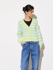 Oliver Bonas Green Striped Knitted Cardigan - Image 1 of 7