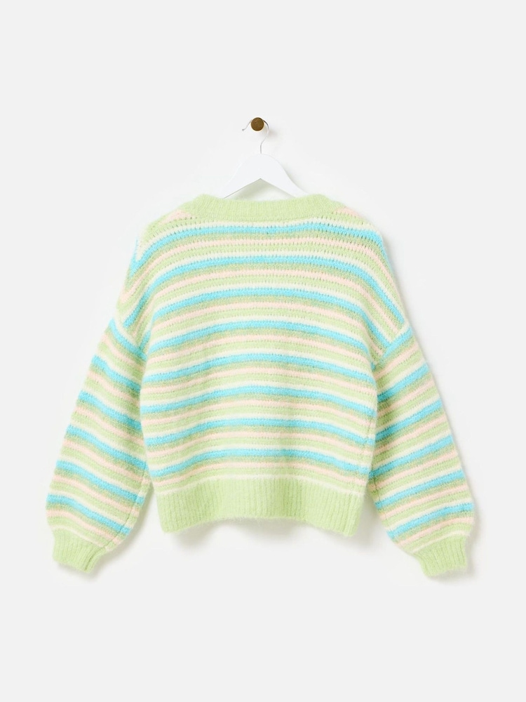 Oliver Bonas Green Striped Knitted Cardigan - Image 3 of 7