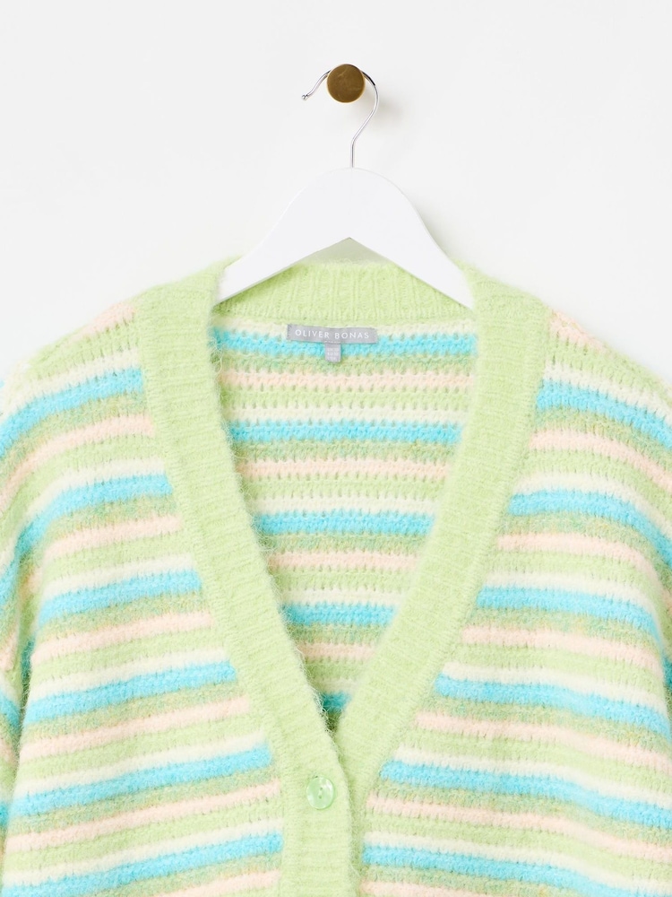 Oliver Bonas Green Striped Knitted Cardigan - Image 5 of 7