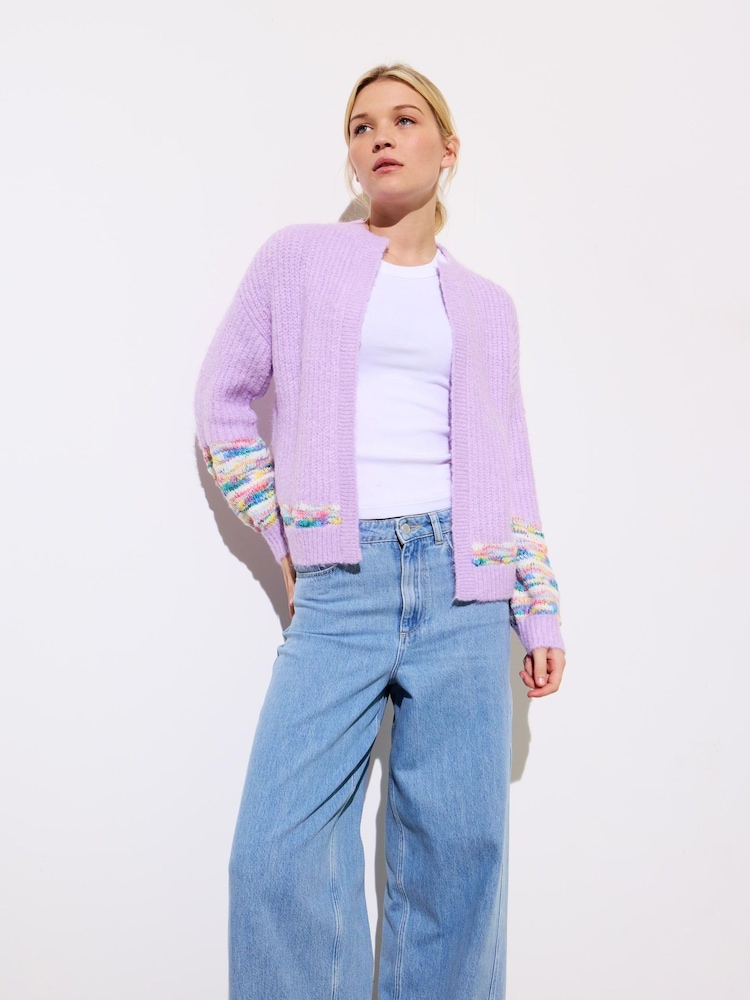 Oliver Bonas Purple Open Front Knitted Cardigan - Image 1 of 9