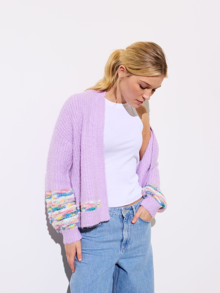 Oliver Bonas Purple Open Front Knitted Cardigan - Image 3 of 9