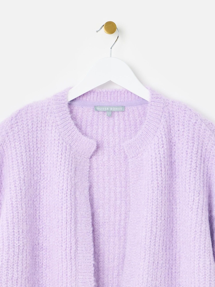 Oliver Bonas Purple Open Front Knitted Cardigan - Image 6 of 9