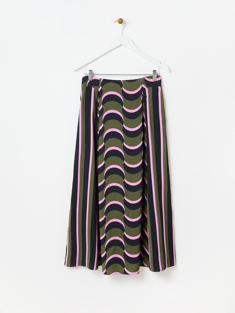 Oliver Bonas Green Wave Geometric Midi Skirt - Image 2 of 7