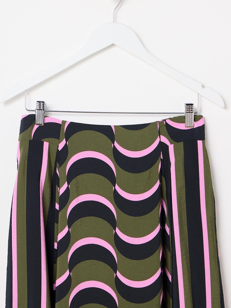 Oliver Bonas Green Wave Geometric Midi Skirt - Image 4 of 7