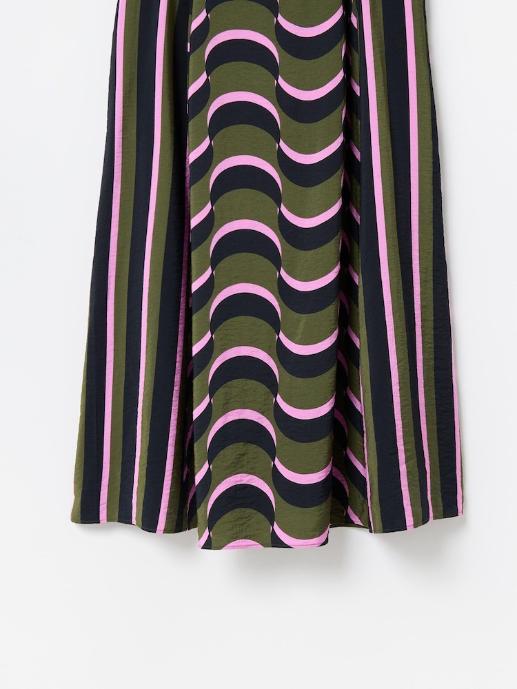 Oliver Bonas Green Wave Geometric Midi Skirt - Image 6 of 7