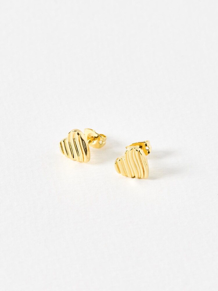 Oliver Bonas Gold Tone Veda Wavy Lines Heart Stud Earrings - Image 1 of 5