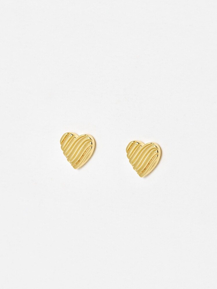 Oliver Bonas Gold Tone Veda Wavy Lines Heart Stud Earrings - Image 2 of 5
