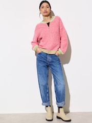 Oliver Bonas Pink Boucle Knitted Bomber Jacket - Image 1 of 8