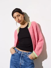Oliver Bonas Pink Boucle Knitted Bomber Jacket - Image 2 of 8