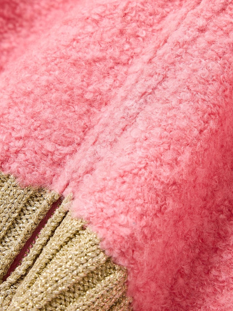Oliver Bonas Pink Boucle Knitted Bomber Jacket - Image 5 of 8