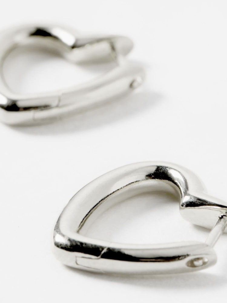 Oliver Bonas Silver Tone Polly Puffy Heart Profile Small Hoop Earrings - Image 2 of 4