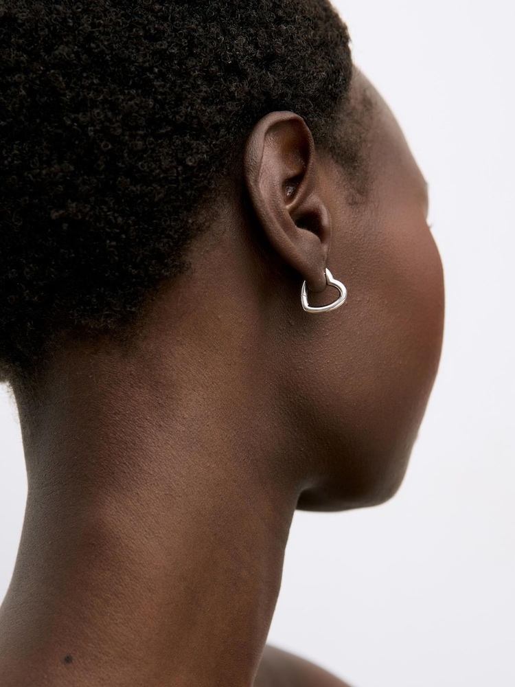 Oliver Bonas Silver Tone Polly Puffy Heart Profile Small Hoop Earrings - Image 4 of 4