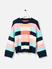 Oliver Bonas Blue Colour Block Knitted Jumper - Image 2 of 7