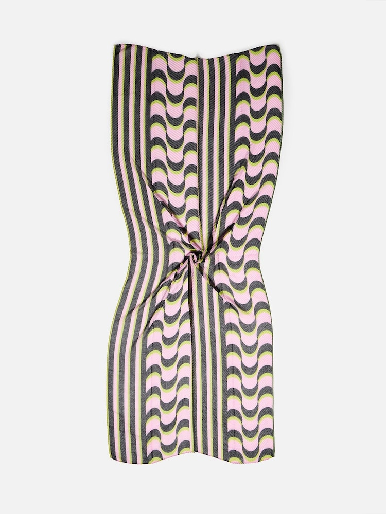 Oliver Bonas Black Geometric Pleated Lightweight Scarf - Image 2 of 5
