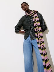 Oliver Bonas Black Geometric Pleated Lightweight Scarf - Image 3 of 5
