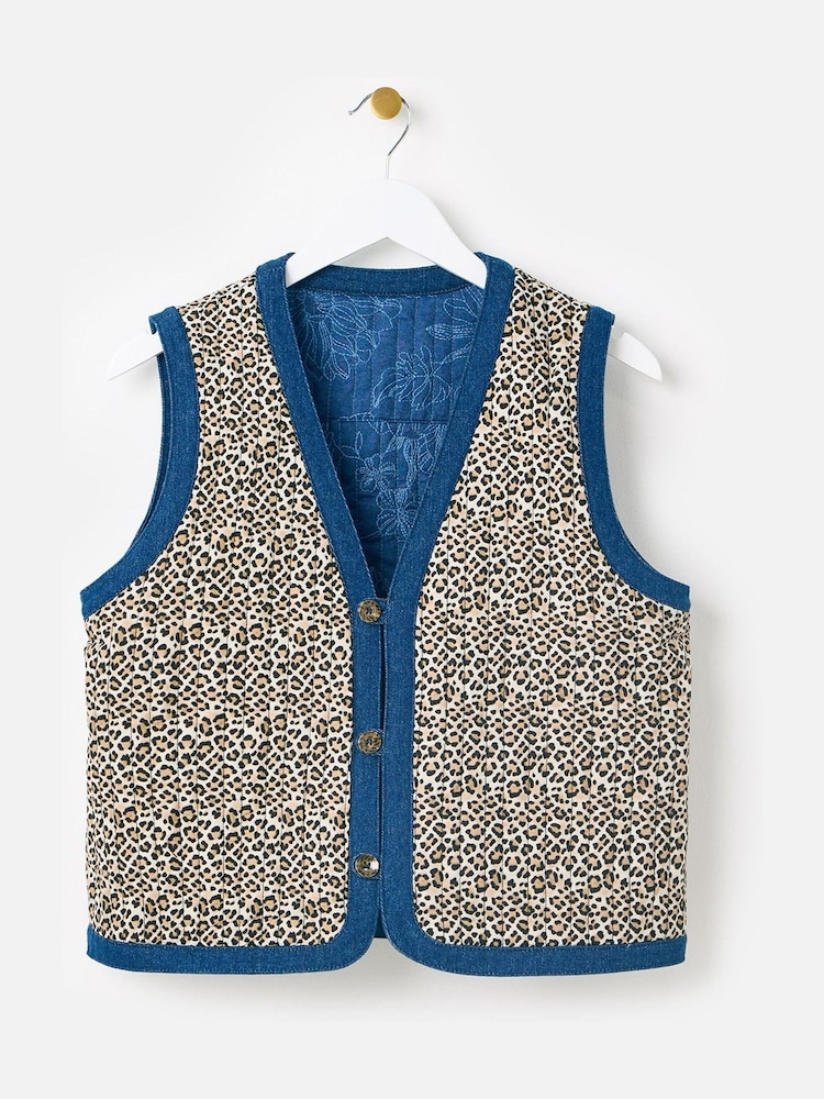 Oliver Bonas Blue Denim Embroidered Reversible Gilet - Image 6 of 9