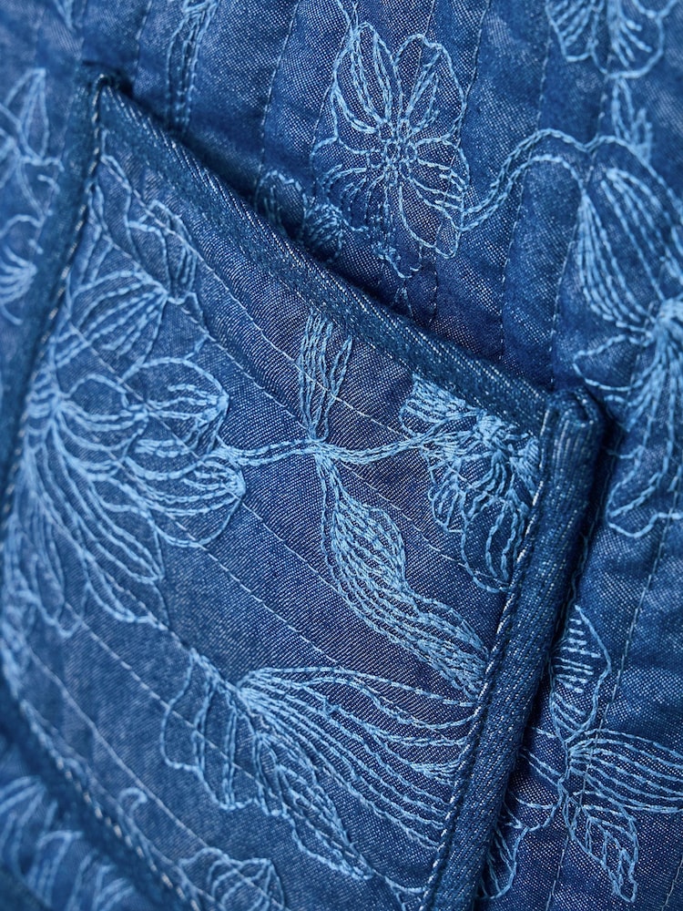 Oliver Bonas Blue Denim Embroidered Reversible Gilet - Image 8 of 9