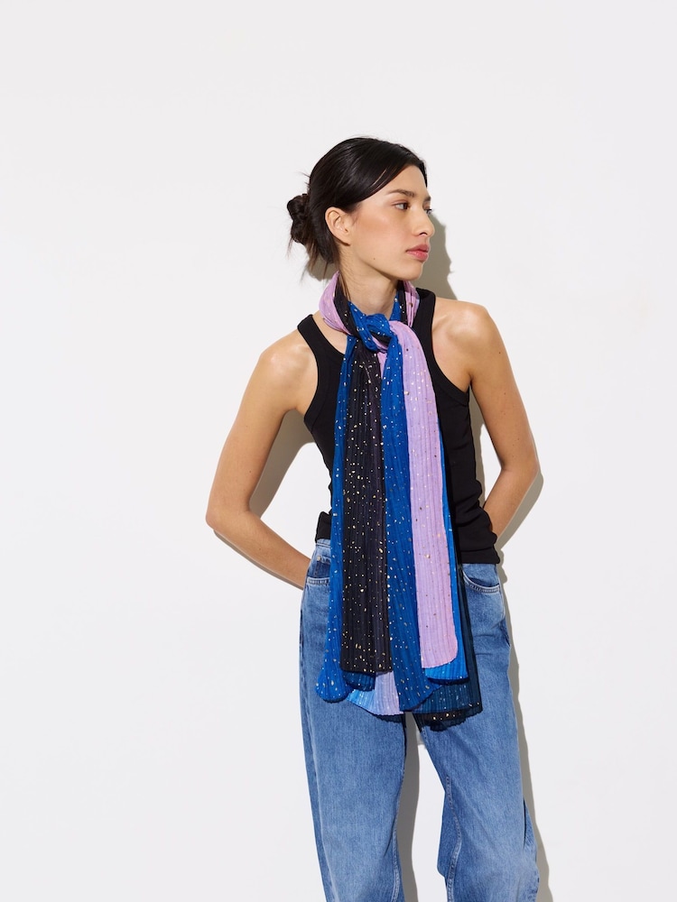 Oliver Bonas Blue Foil Pleated Lightweight Scarf - Image 5 of 5