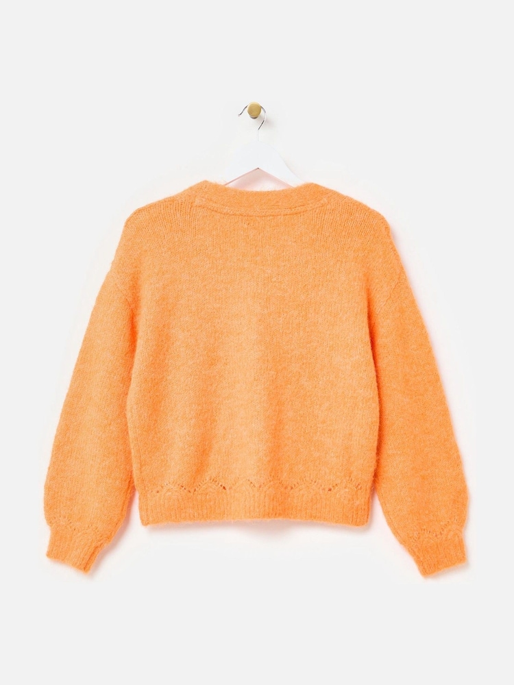 Oliver Bonas Orange Pointelle V-Neck Knitted Cardigan - Image 3 of 6
