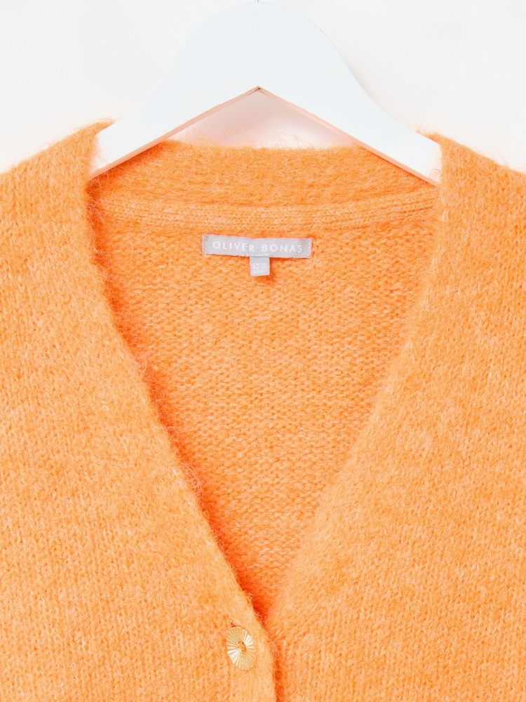 Oliver Bonas Orange Pointelle V-Neck Knitted Cardigan - Image 5 of 6
