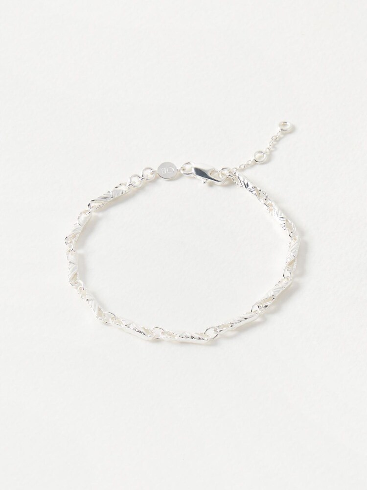 Oliver Bonas Silver Tone Elin Textured Bars Chain Bracelet - Image 1 of 4 Oliver Bonas Silver Tone Elin Textured Bars Chain Bracelet - Image 1 of 4
