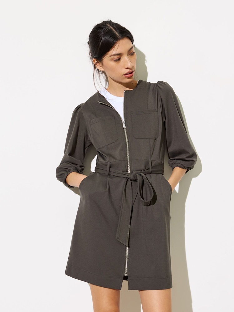 Oliver Bonas Green Zip Up Mini Dress - Image 1 of 9
