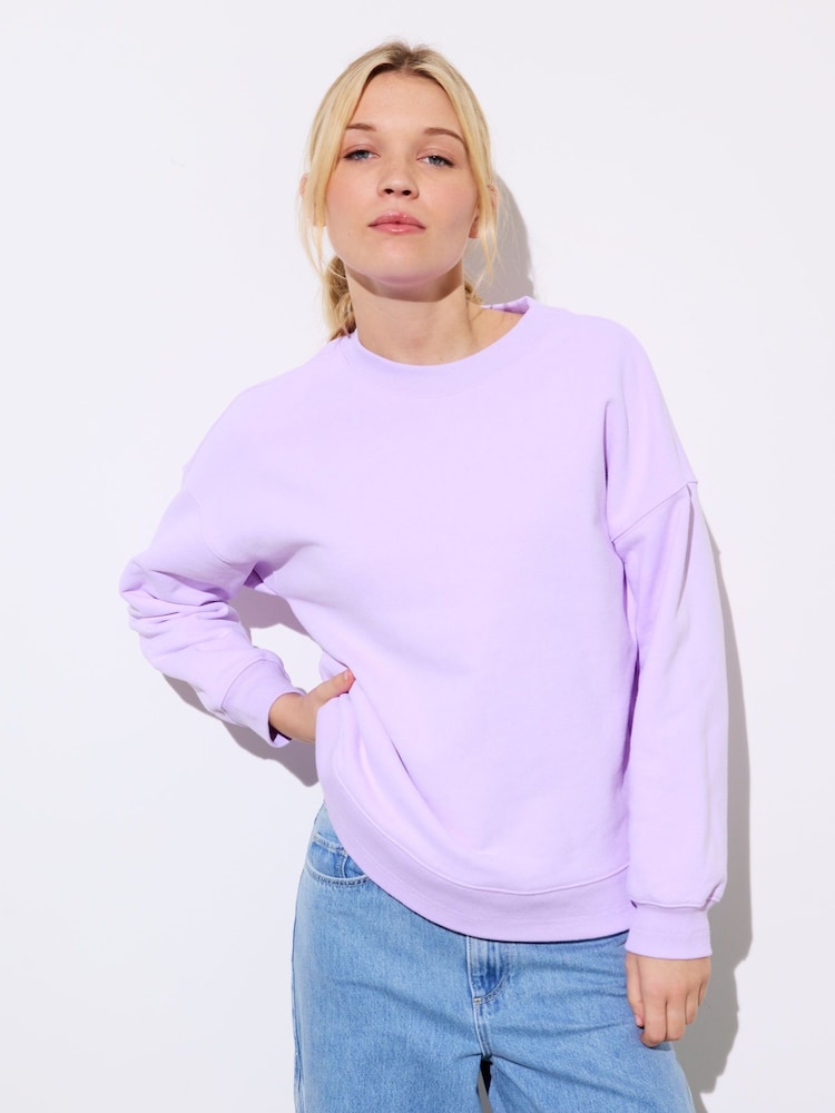Oliver Bonas Purple Washed Longline 100% Cotton Sweatshirt - Image 2 of 9 Oliver Bonas Purple Washed Longline 100% Cotton Sweatshirt - Image 2 of 9