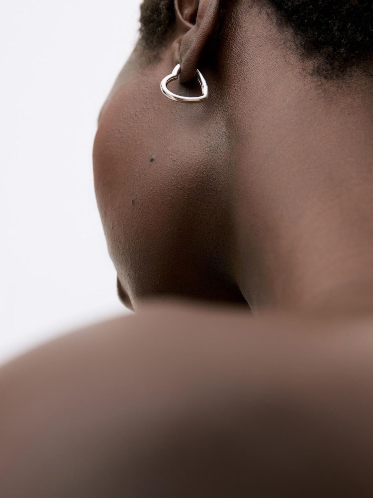 Oliver Bonas Silver Tone Polly Puffy Heart Profile Hoop Earrings - Image 4 of 4 Oliver Bonas Silver Tone Polly Puffy Heart Profile Hoop Earrings - Image 4 of 4
