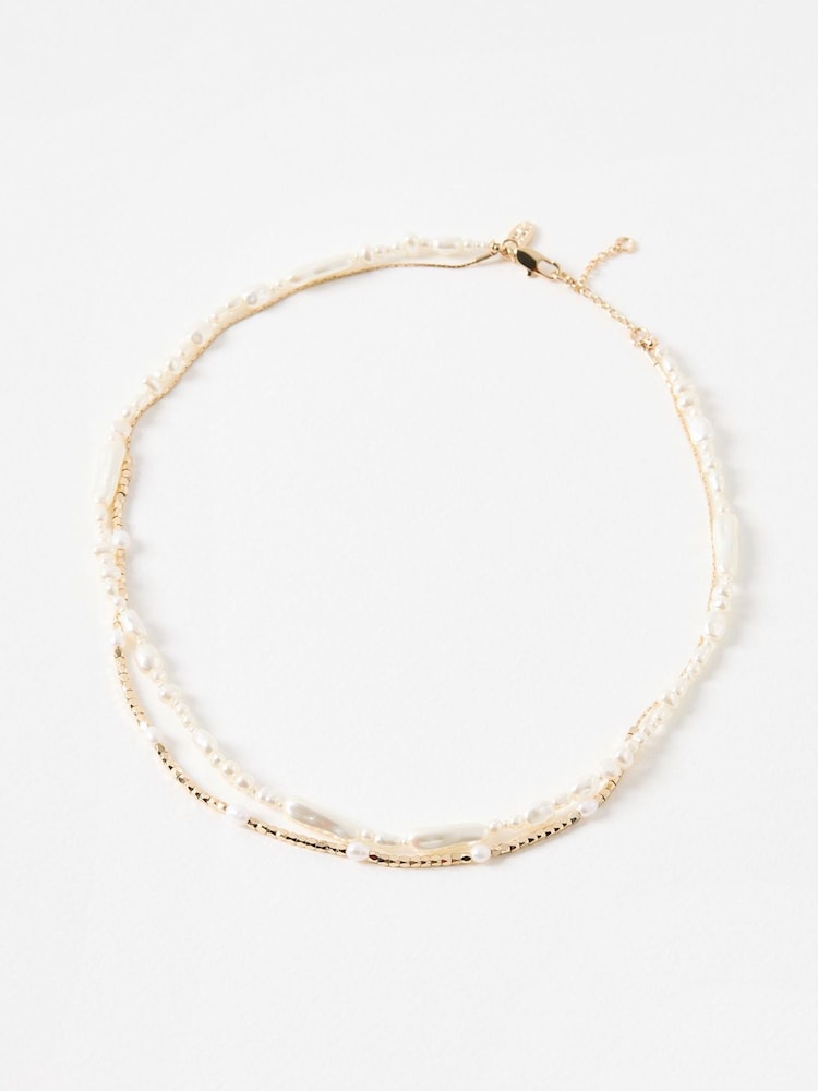 Oliver Bonas White Felicity Double Row Layered Pearl Necklace - Image 1 of 4
