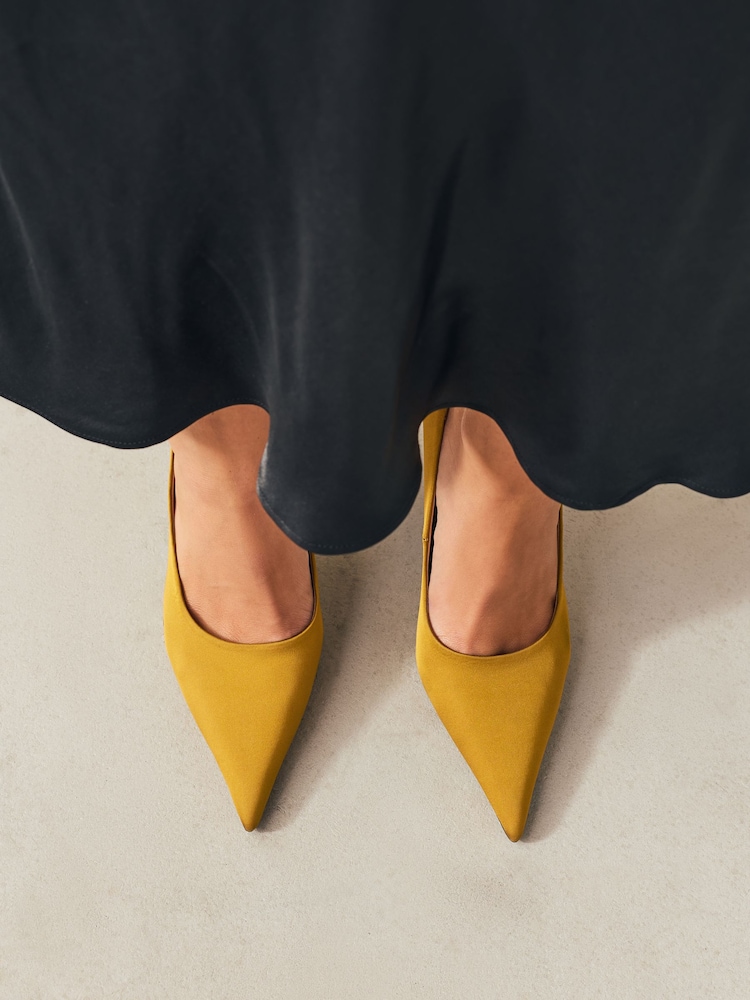 Ochre Yellow Forever Comfort® Satin Pointed Toe Court Heels - Image 2 of 10 Ochre Yellow Forever Comfort® Satin Pointed Toe Court Heels - Image 2 of 10