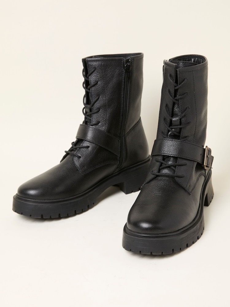 FatFace Black Lace Up Buckle Boot - Image 3 of 3 FatFace Black Lace Up Buckle Boot - Image 3 of 3