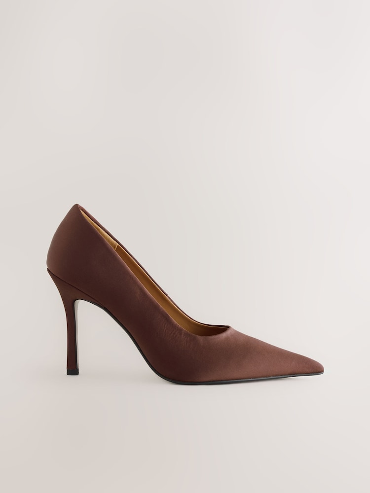 Chocolate Brown Forever Comfort® Satin Pointed Toe Court Heels - Image 1 of 5 Chocolate Brown Forever Comfort® Satin Pointed Toe Court Heels - Image 1 of 5