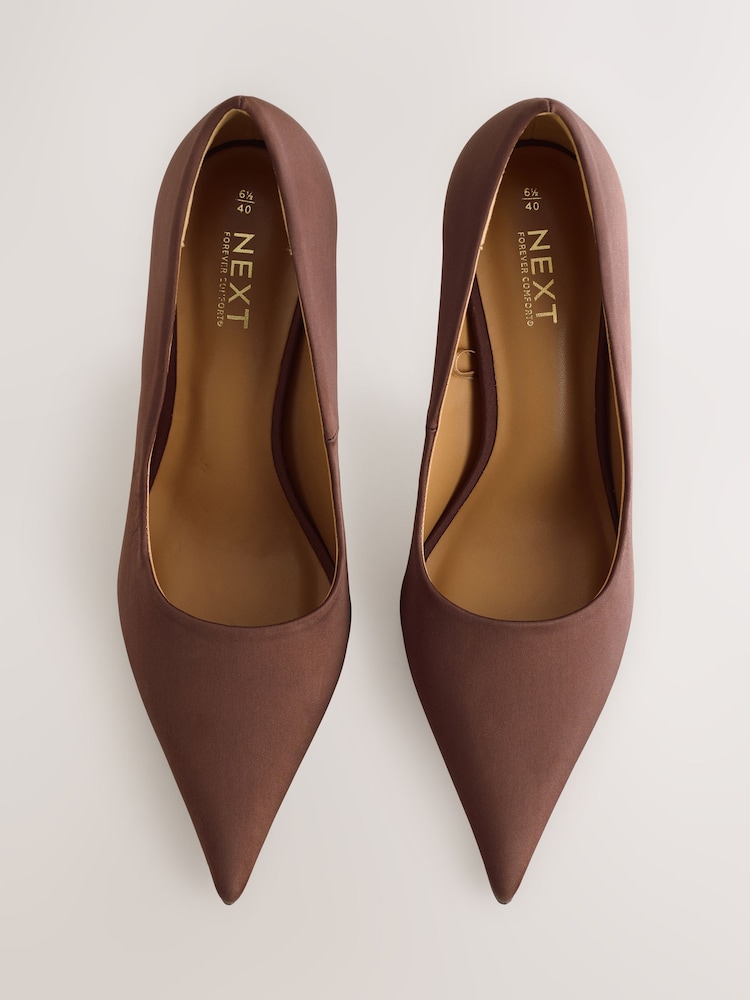 Chocolate Brown Forever Comfort® Satin Pointed Toe Court Heels - Image 2 of 5 Chocolate Brown Forever Comfort® Satin Pointed Toe Court Heels - Image 2 of 5