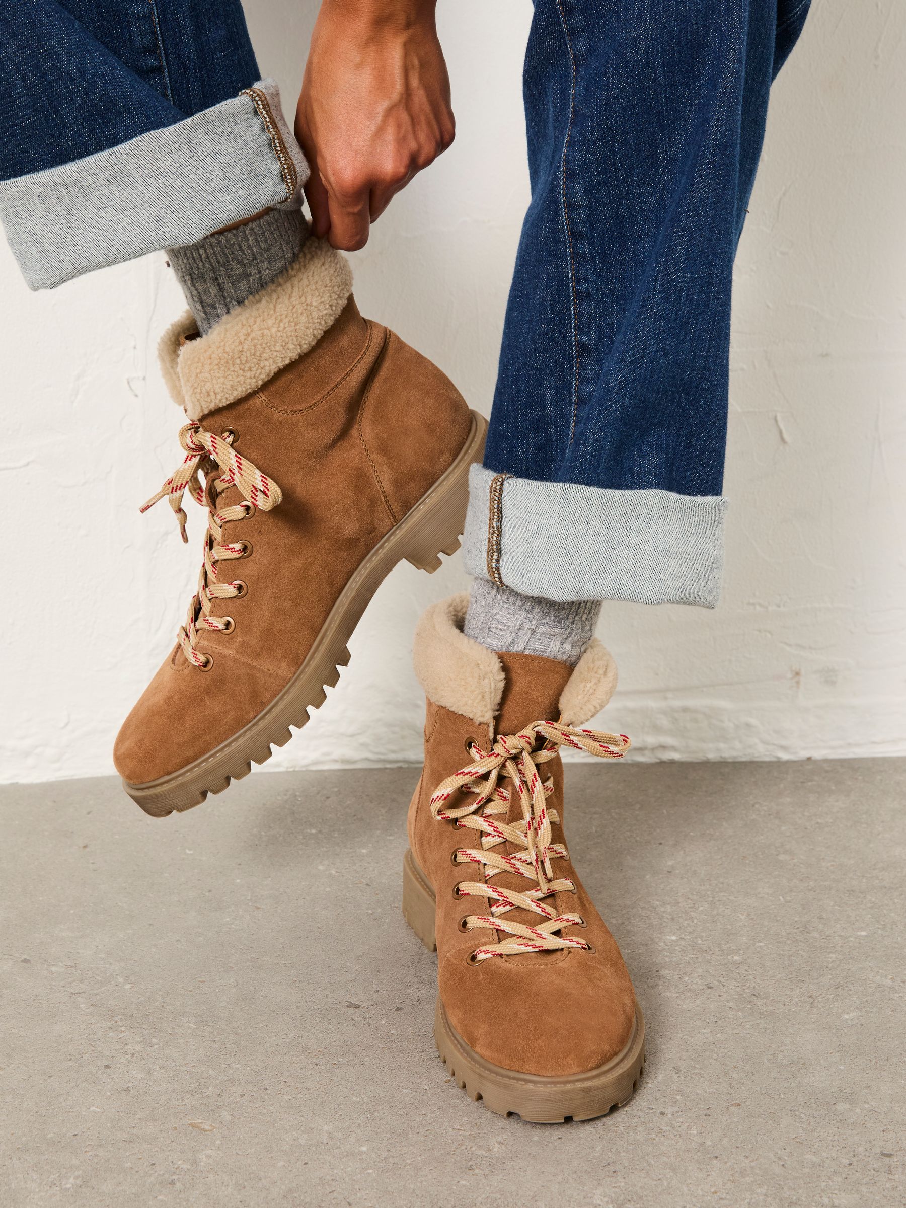 Fatface Tan Brown Furlined Hiker Ankle Boots