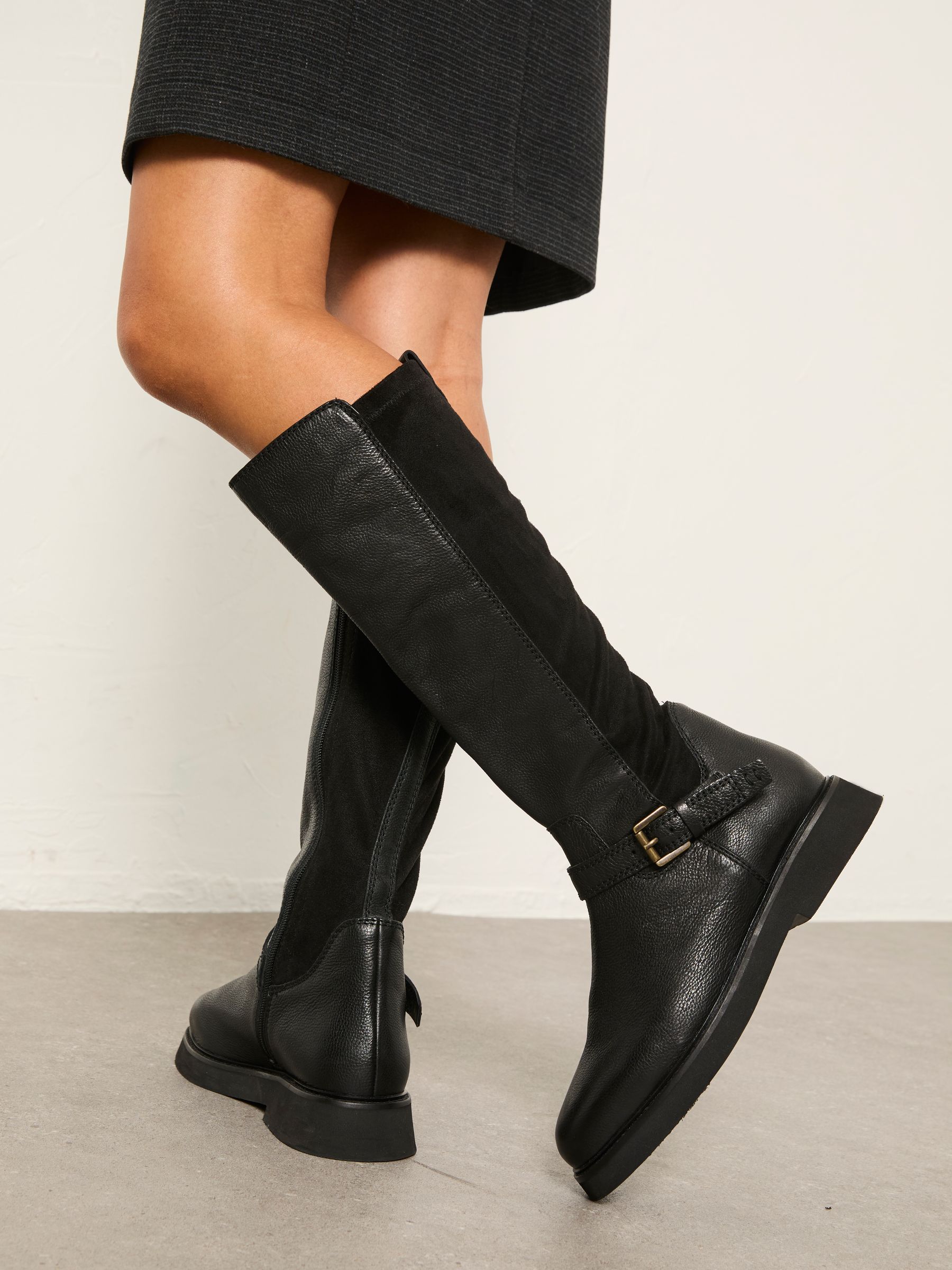 Fatface Black Knee High Leather Riding Boot
