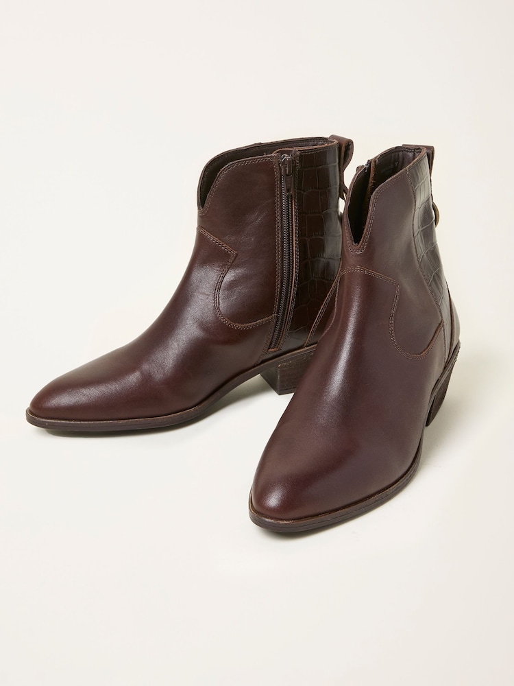 FatFace Chocolate Brown Croc Western Boot - Image 3 of 3