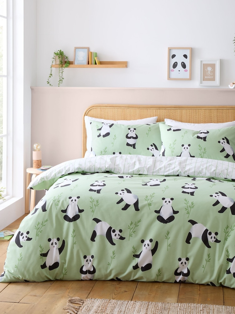 Catherine Lansfield Green Panda Paws Reversible Duvet Cover Set - Image 1 of 4