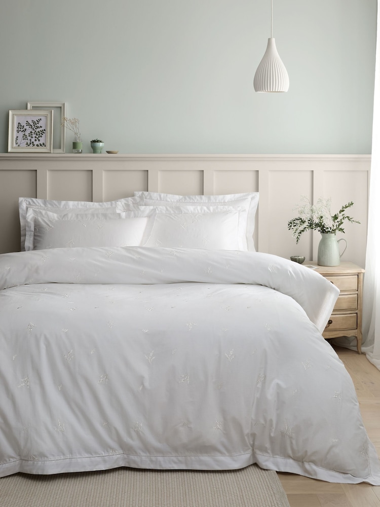 Bianca White Lottie Floral Print Embroidery Cotton Duvet Cover Set - Image 1 of 5