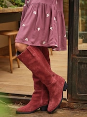 FatFace Red Suede Mid Heel Knee High Boot - Image 1 of 4