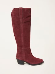 FatFace Red Suede Mid Heel Knee High Boot - Image 2 of 4