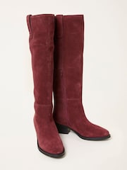 FatFace Red Suede Mid Heel Knee High Boot - Image 4 of 4