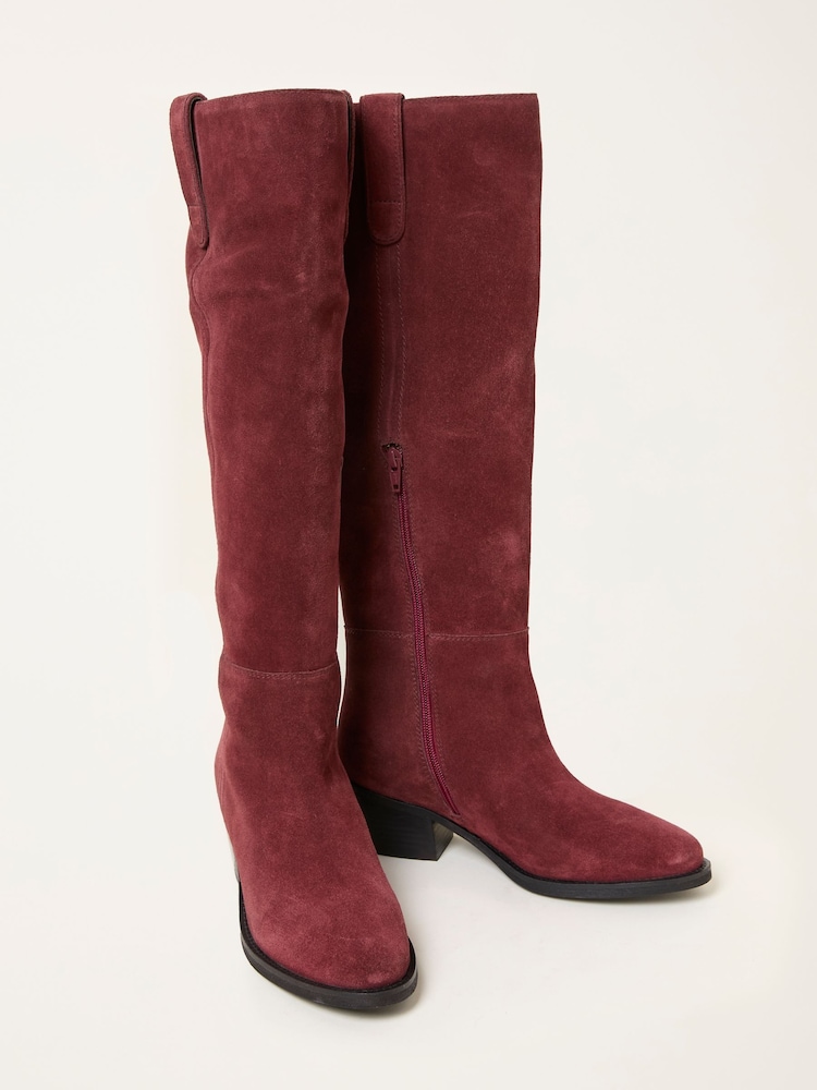 FatFace Red Suede Mid Heel Knee High Boot - Image 4 of 4