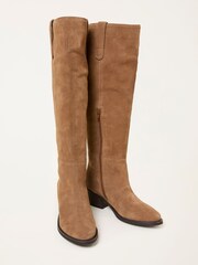 FatFace Tan Brown Suede Mid Heel Knee High Boot - Image 1 of 3