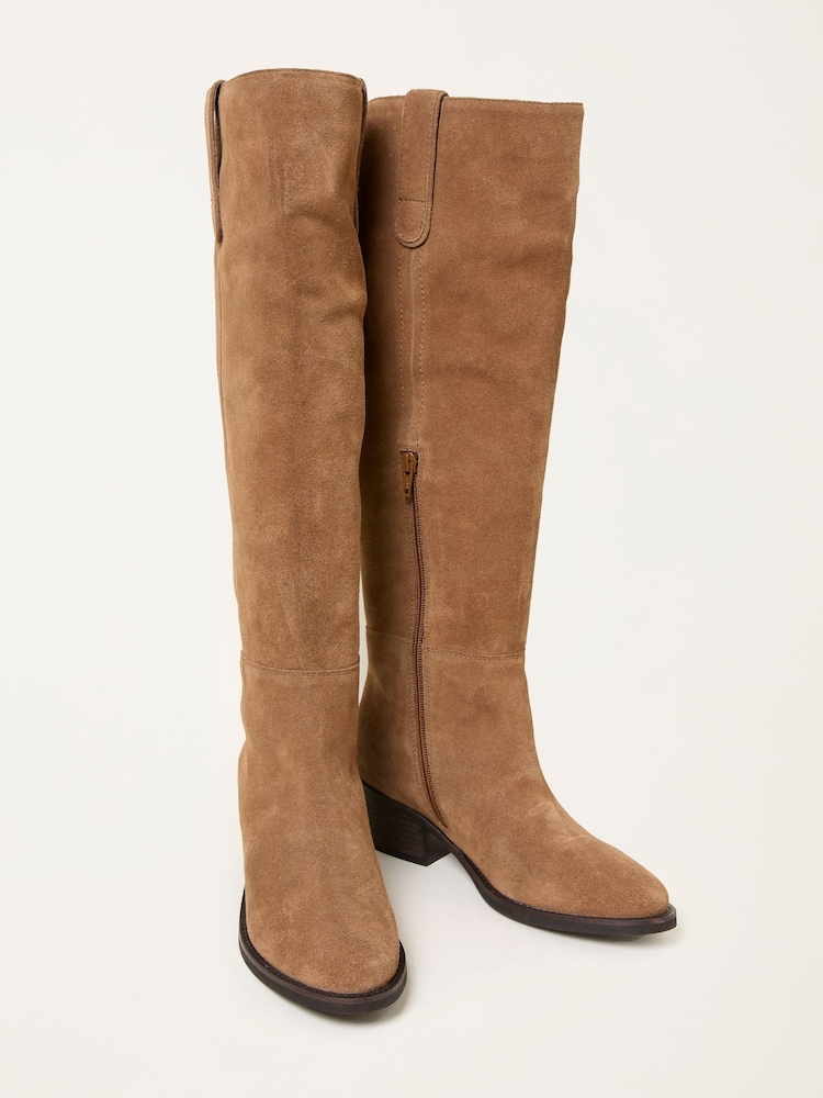 FatFace Tan Brown Suede Mid Heel Knee High Boot - Image 1 of 3